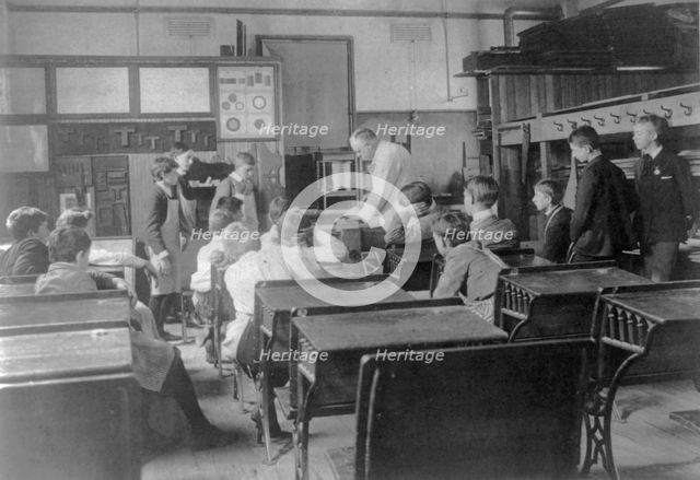 Classroom scenes in Washington, D.C., public schools - carpentry class, (1899?). Creator: Frances Benjamin Johnston.
