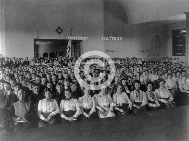 Classroom scenes in Washington, D.C. public schools - Central High School assembly, (1899?). Creator: Frances Benjamin Johnston.