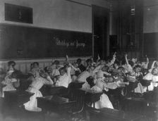 Classroom scenes in Washington, D.C. public schools - stretching and yawning exercise..., (1899?). Creator: Frances Benjamin Johnston