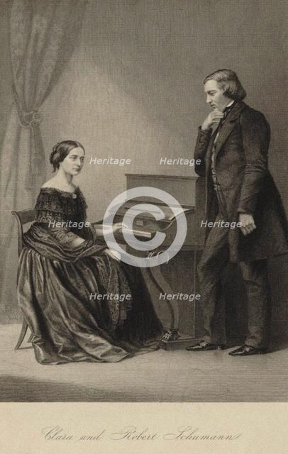 Clara and Robert Schumann, 1850. Creator: Anonymous.