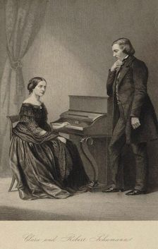 Clara and Robert Schumann, 1850. Creator: Anonymous