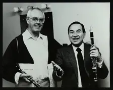 Clarinetists Terry Lightfoot and Peanuts Hucko, Potters Bar, Hertfordshire, 1986. Creator: Denis Williams