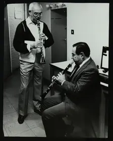Clarinetists Terry Lightfoot and Peanuts Hucko, Potters Bar, Hertfordshire, 1986. Creator: Denis Williams