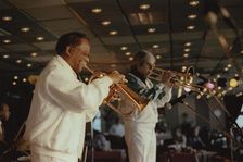 Clark Terry and Bob Brookmeyer, Jazz Inn Party, Nordwijk, Netherlands, 1989. Creator: Brian Foskett
