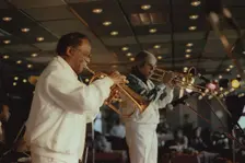 Clark Terry and Bob Brookmeyer, Jazz Inn Party, Nordwijk, Netherlands, 1989. Creator: Brian Foskett