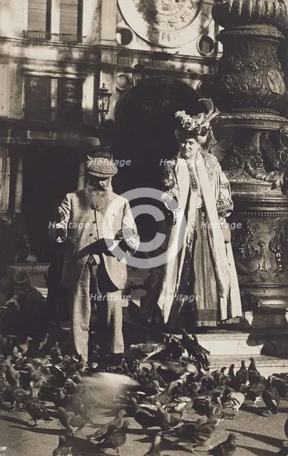 Claude Monet and his second wife Alice Hoschedé Monet in St. Mark's Square, Venice, 1908. Creator: Anonymous.