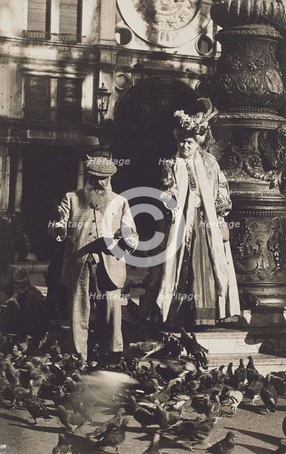 Claude Monet and his second wife Alice Hoschedé Monet in St. Mark's Square, Venice, 1908. Creator: Anonymous.