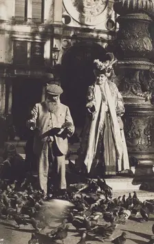 Claude Monet and his second wife Alice Hoschedé Monet in St. Mark's Square, Venice, 1908. Creator: Anonymous