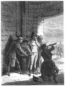 Claude Chappe demonstrating his optical telegraph (semaphore) system in 1793 (c1870). Creator: Unknown