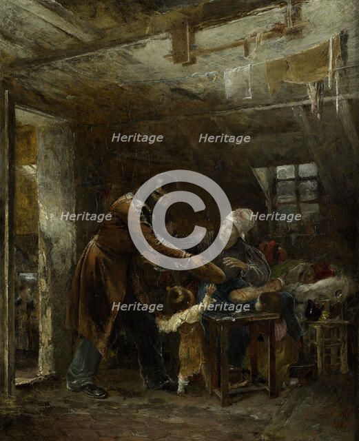 Claude Gueux bringing stolen bread back to his family, 1834. Creator: Louis Edouard Rioult.