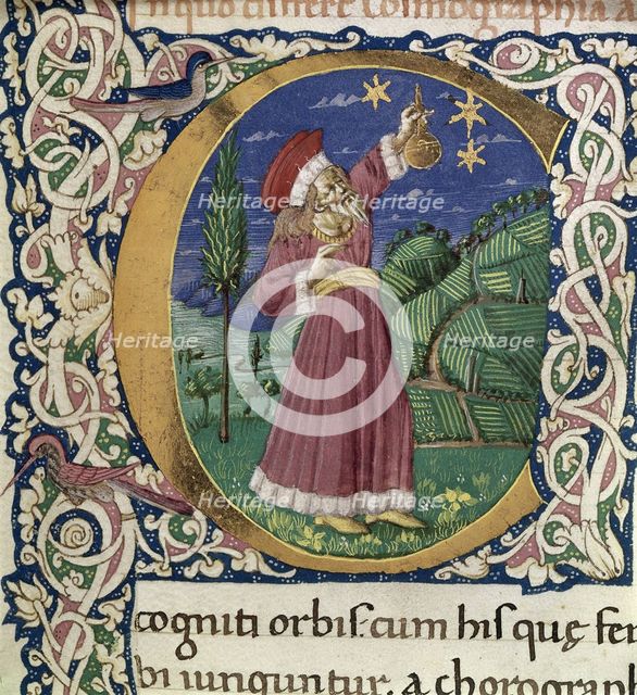 Claudius Ptolemy. Detail of a historiated initial C (Cosmographia), Second Half of the 15th cen.. Artist: Anonymous  