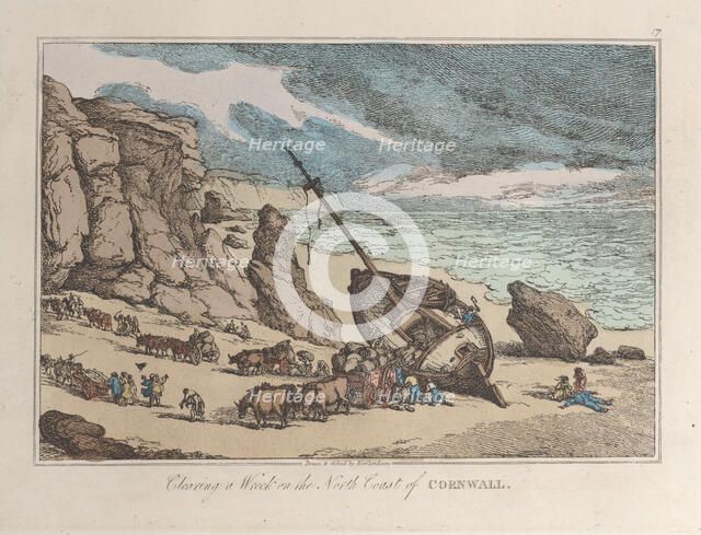 Clearing a Wreck on the North Coast of Cornwall, from "Sketches from Nature", 1822., 1822. Creator: Thomas Rowlandson.
