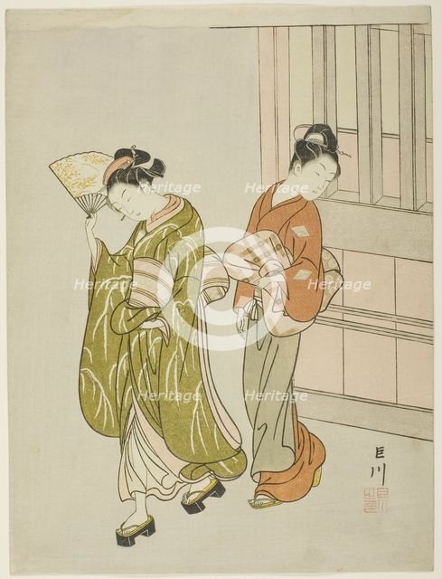 Clearing Breeze from a Fan (Ogi no seiran), from the series "Eight Views of the...", c. 1766. Creator: Suzuki Harunobu.