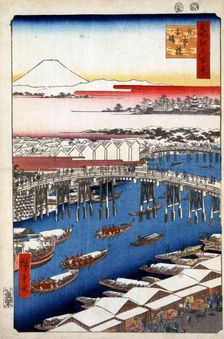 Clearing Weather after Snow at Nihon Bridge, (One Hundred Famous Views of Edo), 1856-1858. Creator: Hiroshige, Utagawa (1797-1858)