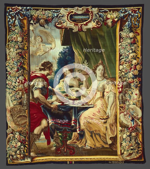 Cleopatra and Antony Enjoying Supper, from The Story of Caesar and Cleopatra, Brussels, c. 1680. Creator: Gerard Peemans.