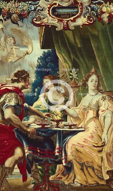 Cleopatra and Antony Enjoying Supper, from The Story of Caesar and Cleopatra, Brussels, c. 1680. Creator: Gerard Peemans.