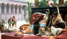 Cleopatra testing poisons on those condemned to death late 19th century. Artist: Sir Lawrence Alma-Tadema