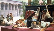 Cleopatra testing poisons on those condemned to death late 19th century. Artist: Sir Lawrence Alma-Tadema