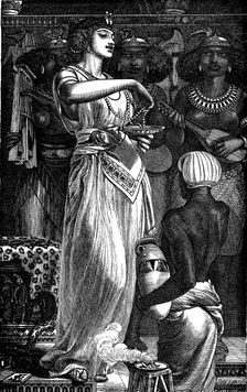 Cleopatra VII (69-30 BC), Queen of Egypt, dissolving pearls in wine, 1866. Artist: Frederick Augustus Sandys