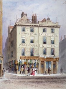 Clement's Stores at the junction of Holywell Street and Wych Street, Westminster, London, 1855. Artist: Thomas Hosmer Shepherd