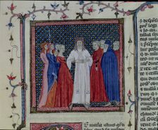 Clergyman marrying a couple, Miniature Libri III-IV. Distinctionum codex, 1348, by Henricus vo…