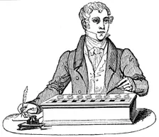 Clerk using a Pascal adding machine, 1835