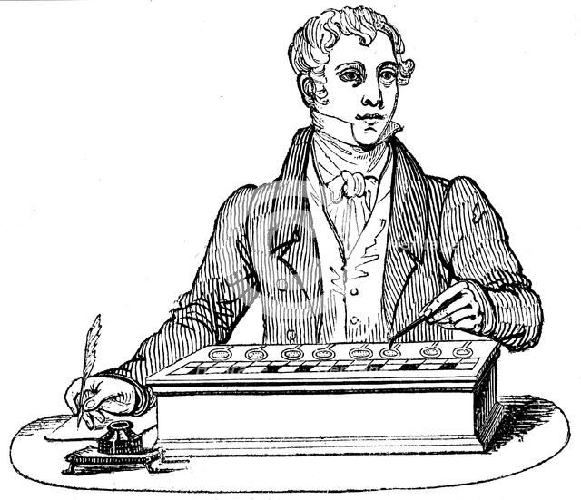 Clerk using a Pascal adding machine, 1835. Artist: Unknown