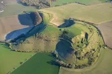 Cley Hill Camp, a univallate hillfort earthwork near Warminster, Wiltshire, 2023. Creator: Damian Grady