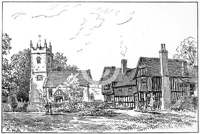 Clifford church and old house, Stratford-upon-Avon, Warwickshire, 1885.Artist: Edward Hull