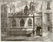 Clifford's Inn Hall and Clock Turret, with the Lantern Tower of St. Clement Danes Beyond 1934. Creator: William Monk