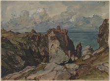Cliffs by the Sea at Cézembre, Brittany, c. 1830. Creator: Eugène Isabey (French, 1803-1886)