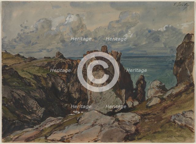 Cliffs by the Sea at Cézembre, Brittany, c. 1830. Creator: Eugène Isabey (French, 1803-1886).