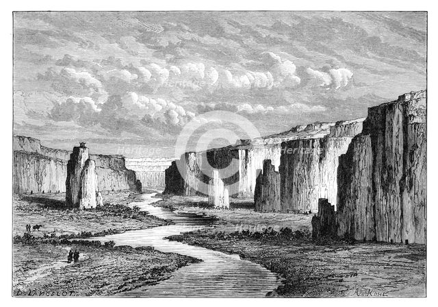 Cliffs in the 'Yellow Earth', north of Tai-Yeun, Shanxi, China, 1895.Artist: Armand Kohl