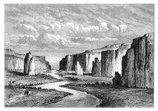 Cliffs in the Yellow Earth north of Tai-Yeun, Shanxi, China, 1895.Artist: Armand Kohl