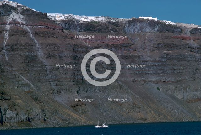 Cliffs inside the crater of the volcano on Santorini, 15th century BC. Artist: Unknown