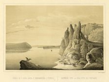 Cliffs (the Pillars) Above the Lena River near the City of Olekminsk, 1856. Creator: Ivan Dem'ianovich Bulychev