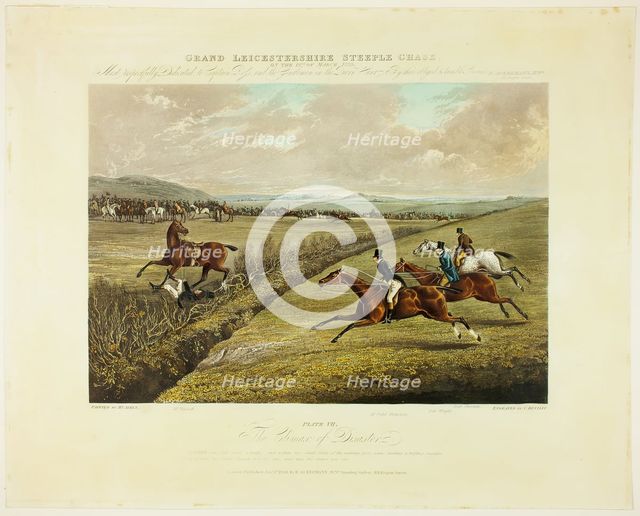 Climax of Disaster, from Grand Leicestershire Steeplechase, published 1830. Creator: Charles Bentley.