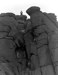 Climbers on Stanage Edge, Hathersage, Derbyshire, 1964. Creator: Michael Walters