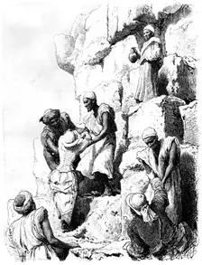 Climbing of the Pyramid, Egypt 1880. Artist: Bh Fiedlen