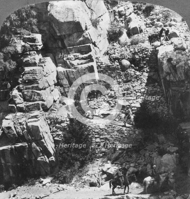 Climbing the steep zig-zag trail at the eastern end of Yosemite Valley, California, USA, 1902. Artist: Underwood & Underwood