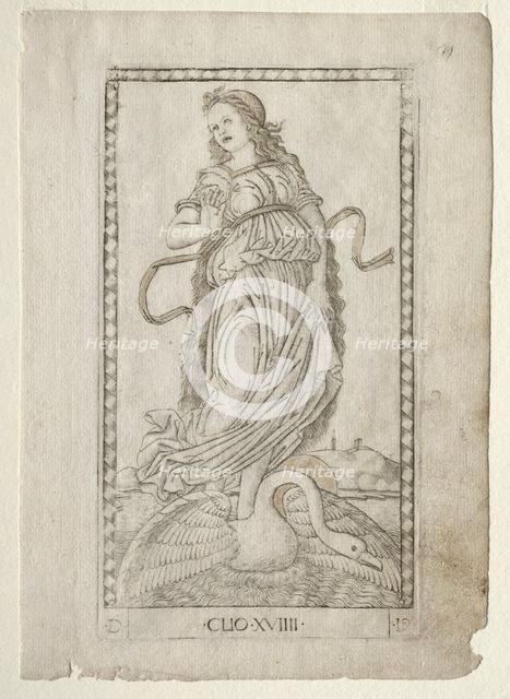 Clio (history) (from the Tarocchi series D: Apollo and the Muses, #19), before 1467. Creator: Master of the E-Series Tarocchi (Italian, 15th century).