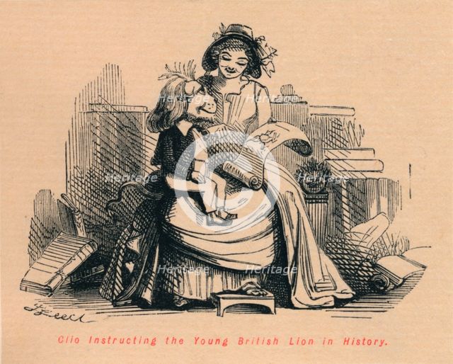 'Clio instructing the Young British Lion in History', c1860, (c1860). Artist: John Leech.