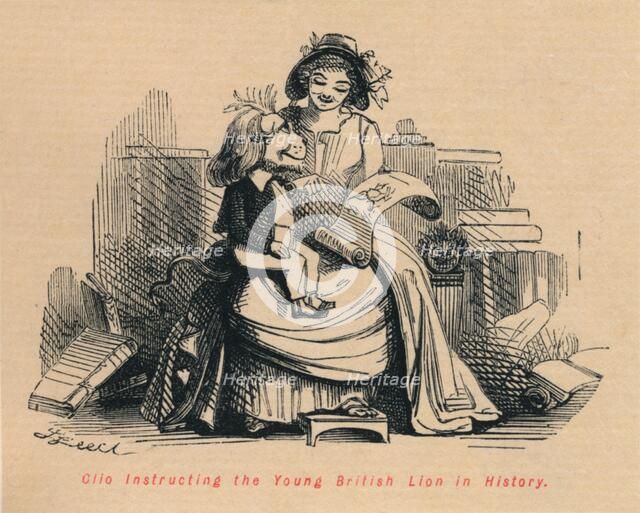 'Clio instructing the Young British Lion in History', c1860, (c1860). Artist: John Leech.