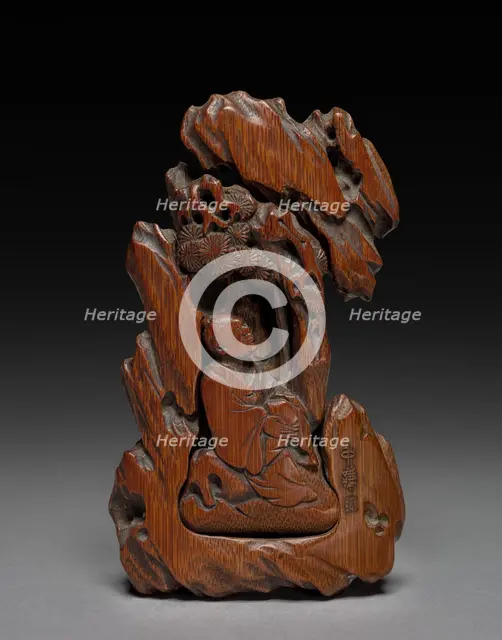 Clip for Paper with Sage Seated Under a Pine, 1600s. Creator: Pu Zhongqian (Chinese, active 1600s).