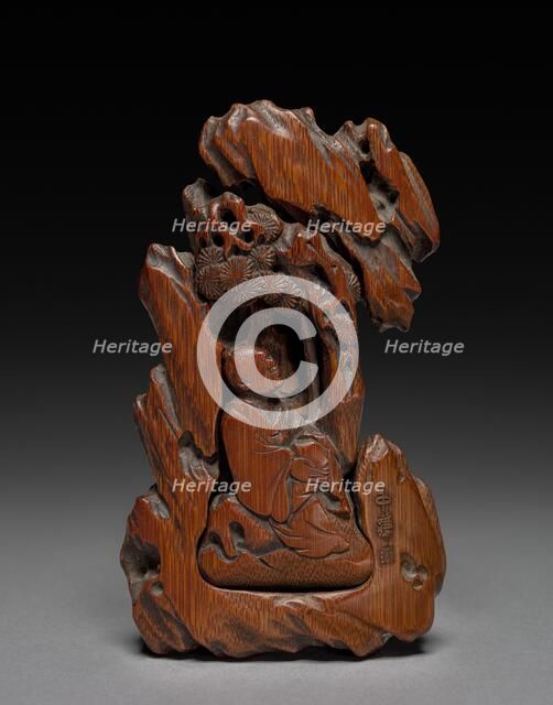 Clip for Paper with Sage Seated Under a Pine, 1600s. Creator: Pu Zhongqian (Chinese, active 1600s).