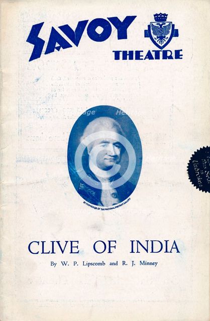 Clive of India programme for the Savoy Theatre, 1934. Artist: Unknown
