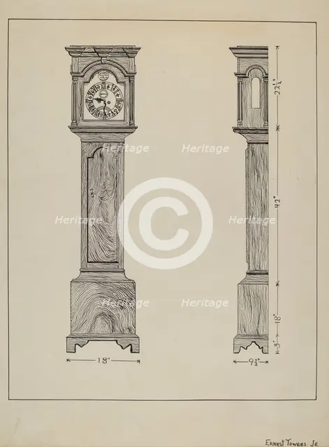 Clock, c. 1936. Creator: Ernest A Towers Jr.