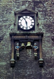 Clock on Carfax Tower, Oxford, Oxfordshire, 1974. Creator: Tony Evans