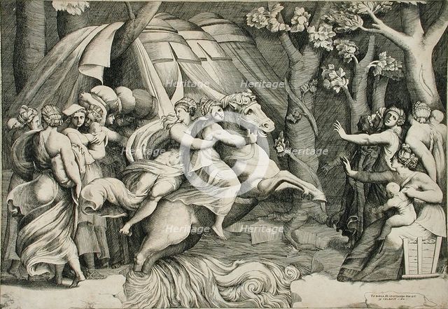Cloelia Crossing the Tiber, c1546. Creator: Giulio Bonasone.
