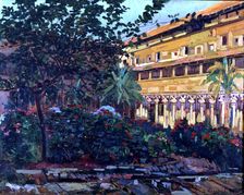 Cloister of Sant Francesc oil on canvas, 97 X 78 cm., work by the Majorcan impressionist and …